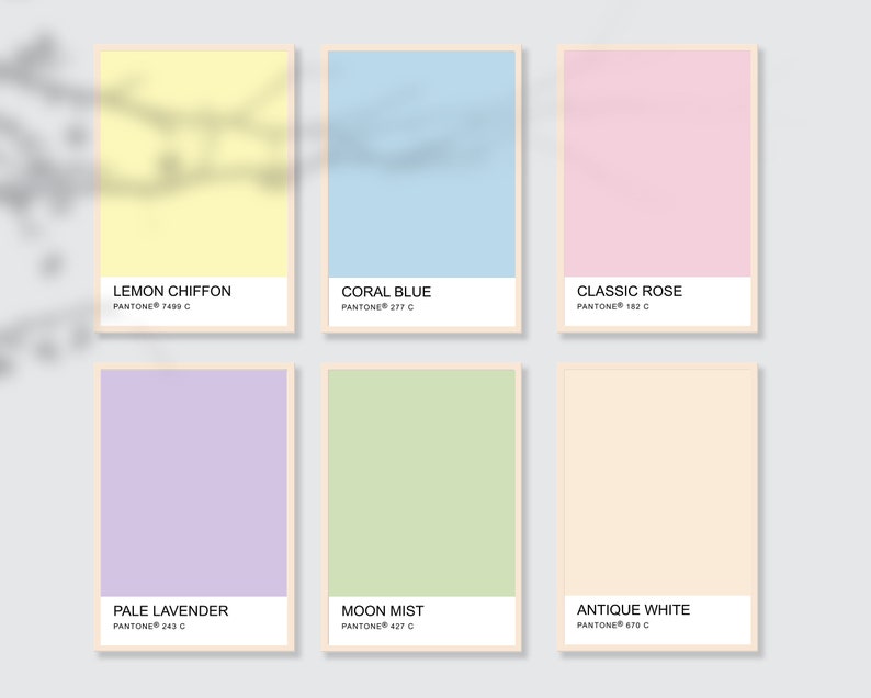 Danish Pastel Pantone Colors Set of 6 Prints Danish Pastel Etsy Hong Kong