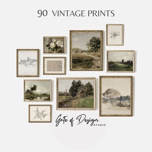 90 Rustic Gallery Wall Art Set: Digital Downloadable Art Prints Antique Printable Living Room Decor Vintage European Vintage Prints Wall Art