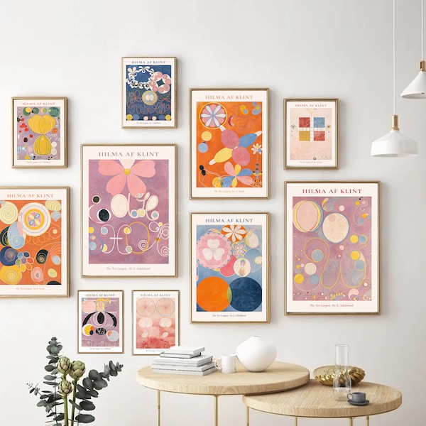 Hilma af Klint The Ten Largest Full Collection Posters, Abstract Art Print Set of 10, Modern Gallery Wall Art Set, Colorful Eclectic Decor