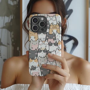 Cute Cat Phone Case Kawaii Pastel Pattern Cats Drop Protective Cover For iPhone Samsung Pixel Girly Cozy Girl Aesthetic Joyful Animal Case