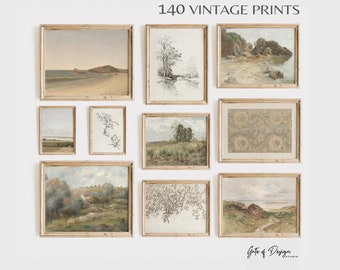 140 French Country Gallery Wall Art Set Vintage Art Print Set Nature Landscape Printable Wall Art Antique Prints Muted Paintings Living Room