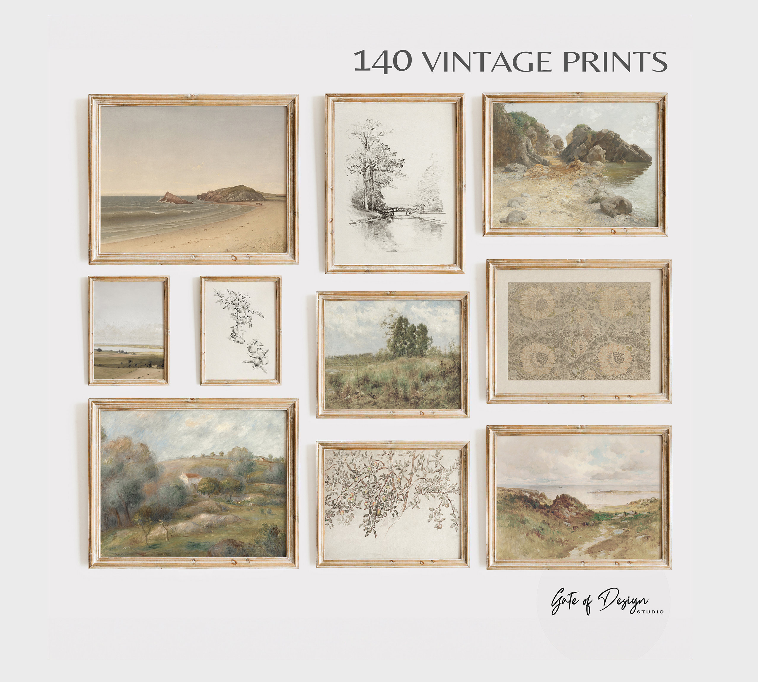 140 French Country Gallery Wall Art Set Vintage Art Print Set Nature Landscape Printable Wall Art Antique Prints Muted Paintings Living Room