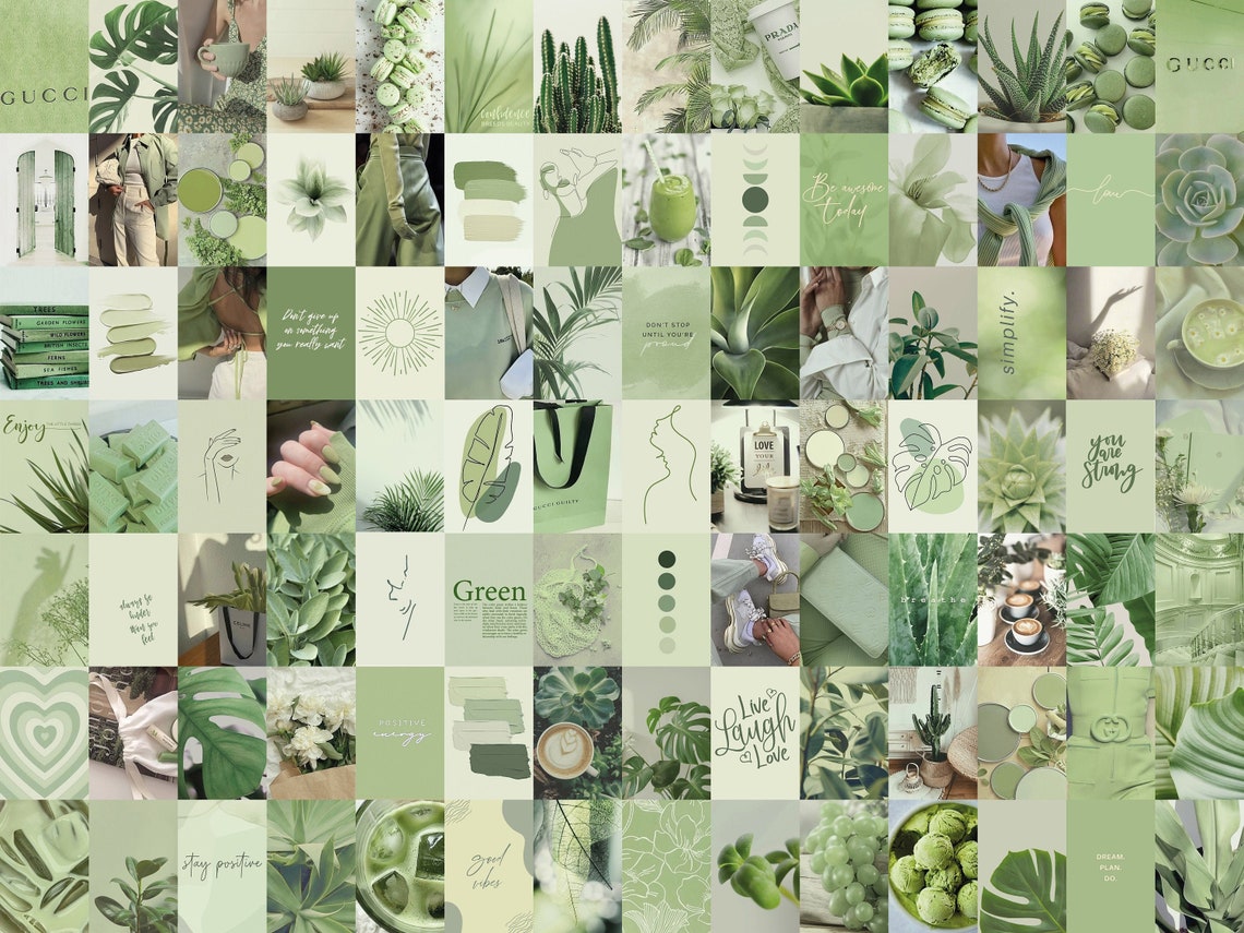 100pcs Sage Green Wall Collage Kit 2 Boho Aesthetic Soft Etsy Australia