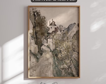 Vintage Village Painting Framed Print Rustic Countryside Art Old Town Impressionist Printed Art