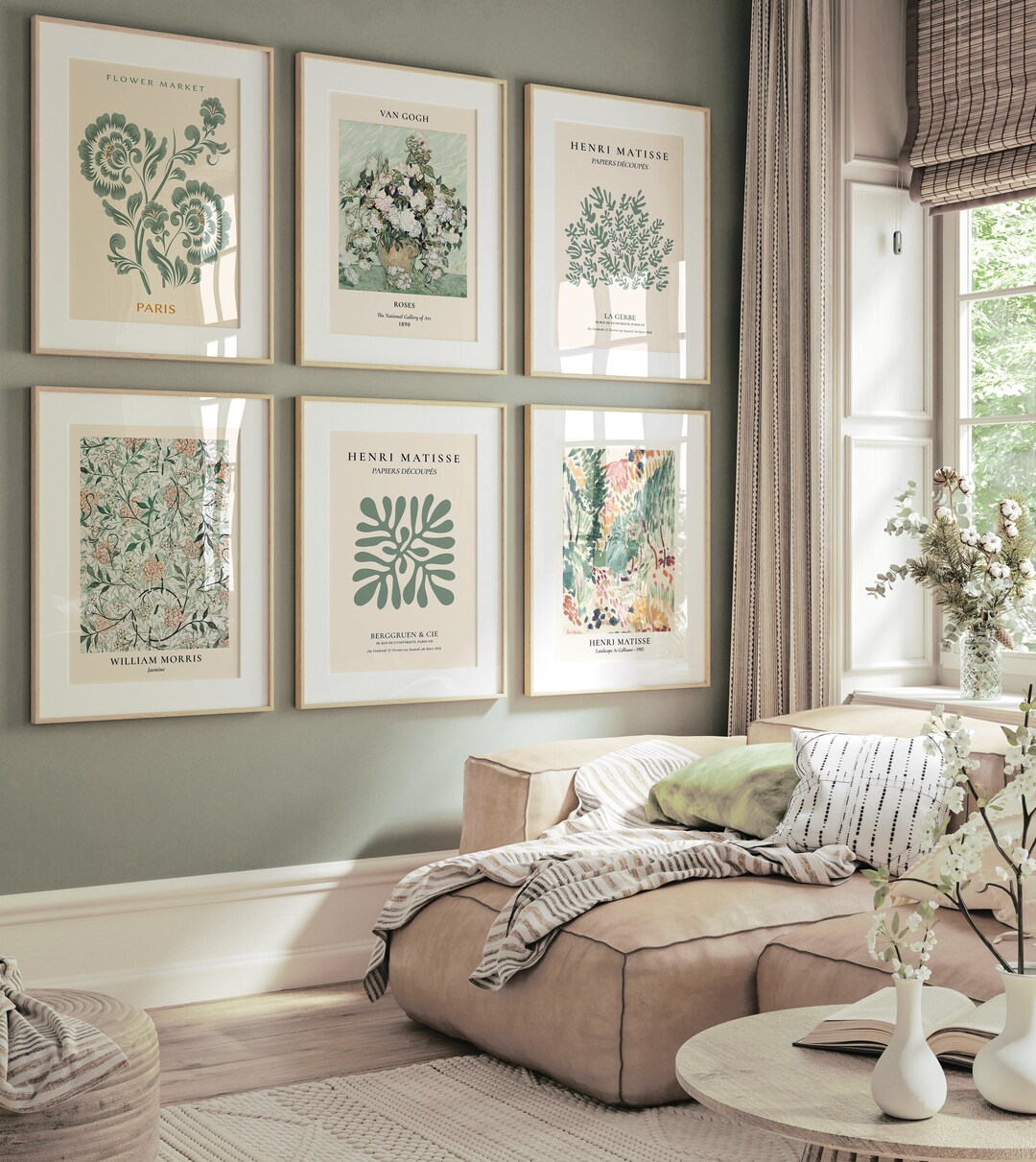 Sage Green Wall Art Print Set Modern Prints Wall Art Set 6 Abstract ...