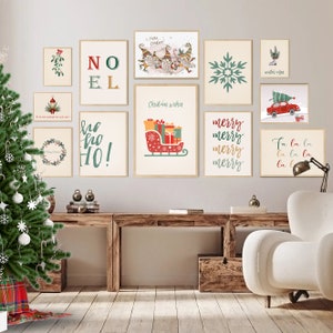 12 Beige Christmas Prints Set, Vintage Christmas Wall Decor, Neutral Gallery Wall Set, Rustic Printable Wall Art, Boho Christmas Decoration