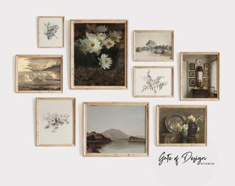 Vintage Muted Wall Art Prints Antique Paintings and Floral Sketches Rustic Farmhouse Brown Beige Prints 9 Trending Prints Living Room Decor