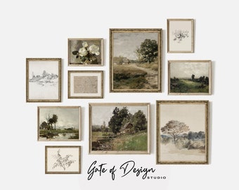 Rustic Gallery Wall Art Set: Digital Downloadable Art Prints, Antique Printable Living Room Decor, Vintage European Vintage Prints Wall Art