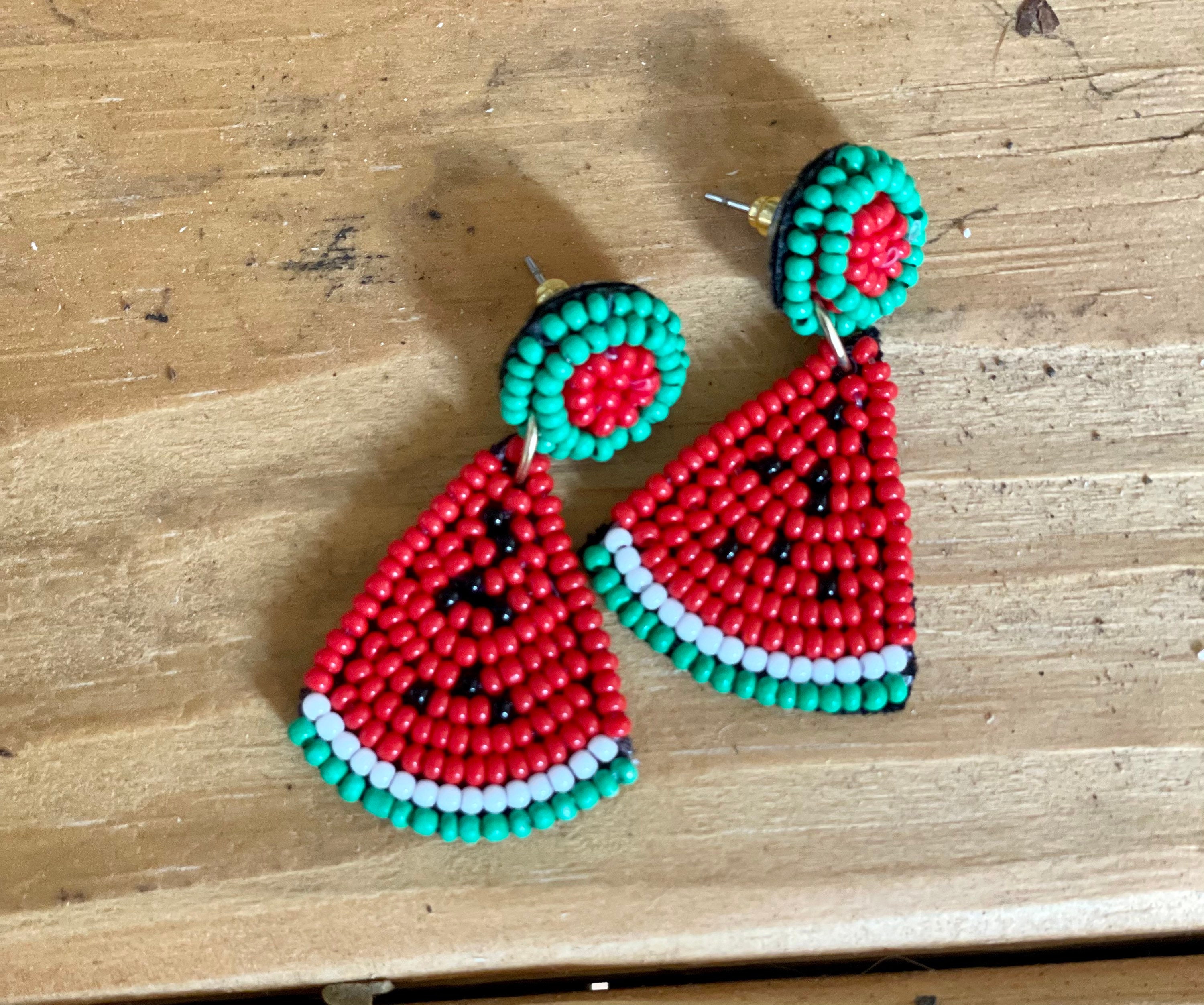 Watermelon Beaded Earrings Small / Fruit Earrings / Seed Etsy Ireland