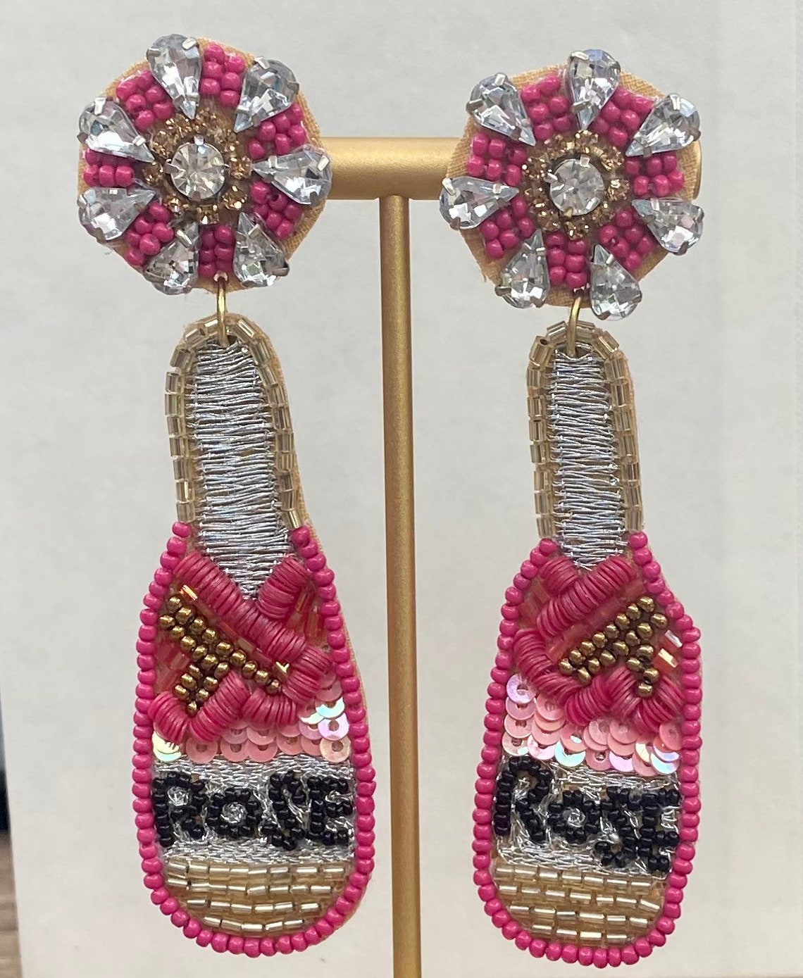 Rose Beaded Bottle Earrings / Seed Bead Earrings / Etsy UK