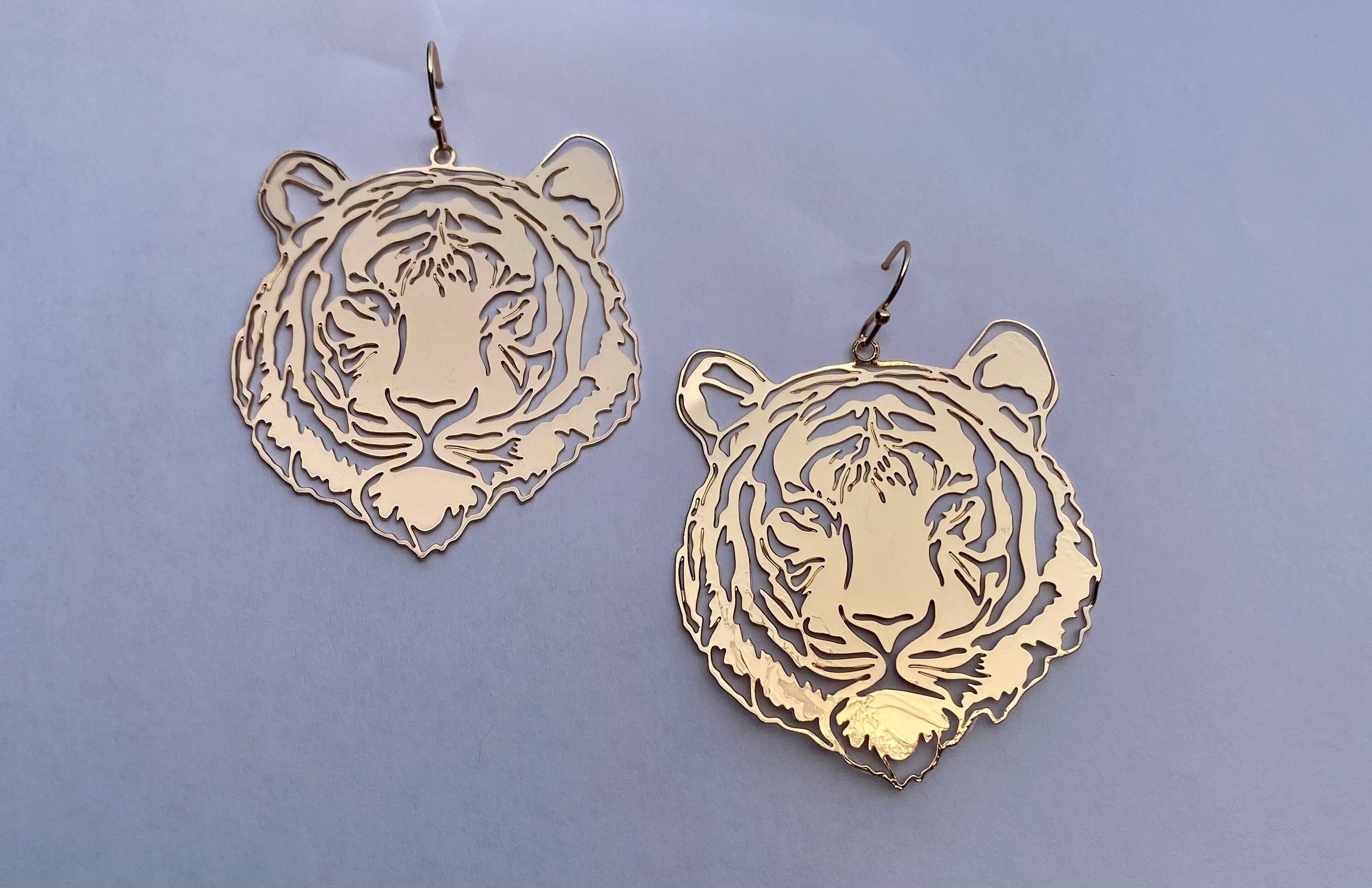 Tiger Head Earrings / LSU Tigers / Gold Filigree Earrings / Etsy