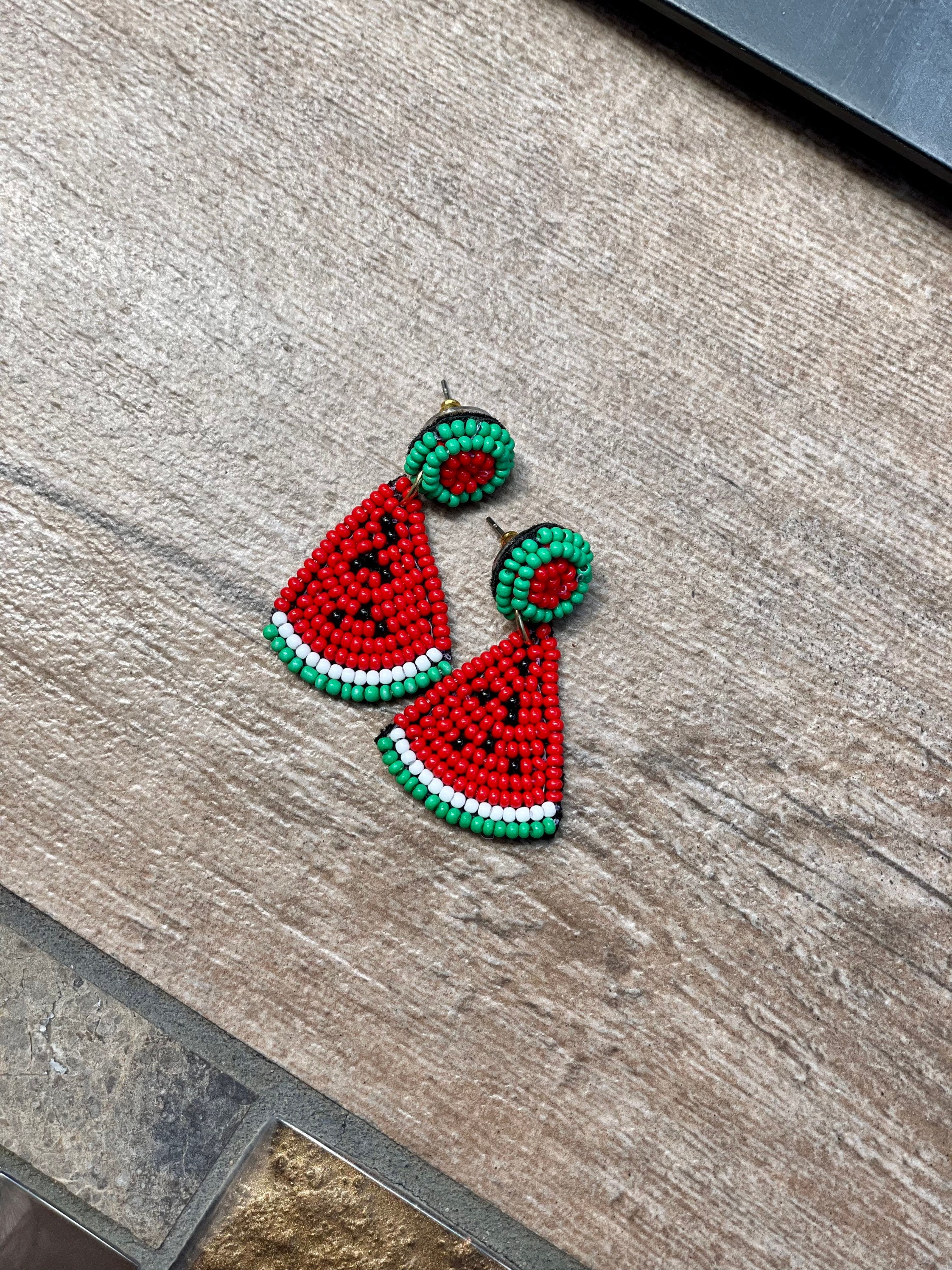 Watermelon Beaded Earrings Small / Fruit Earrings / Seed Etsy Ireland