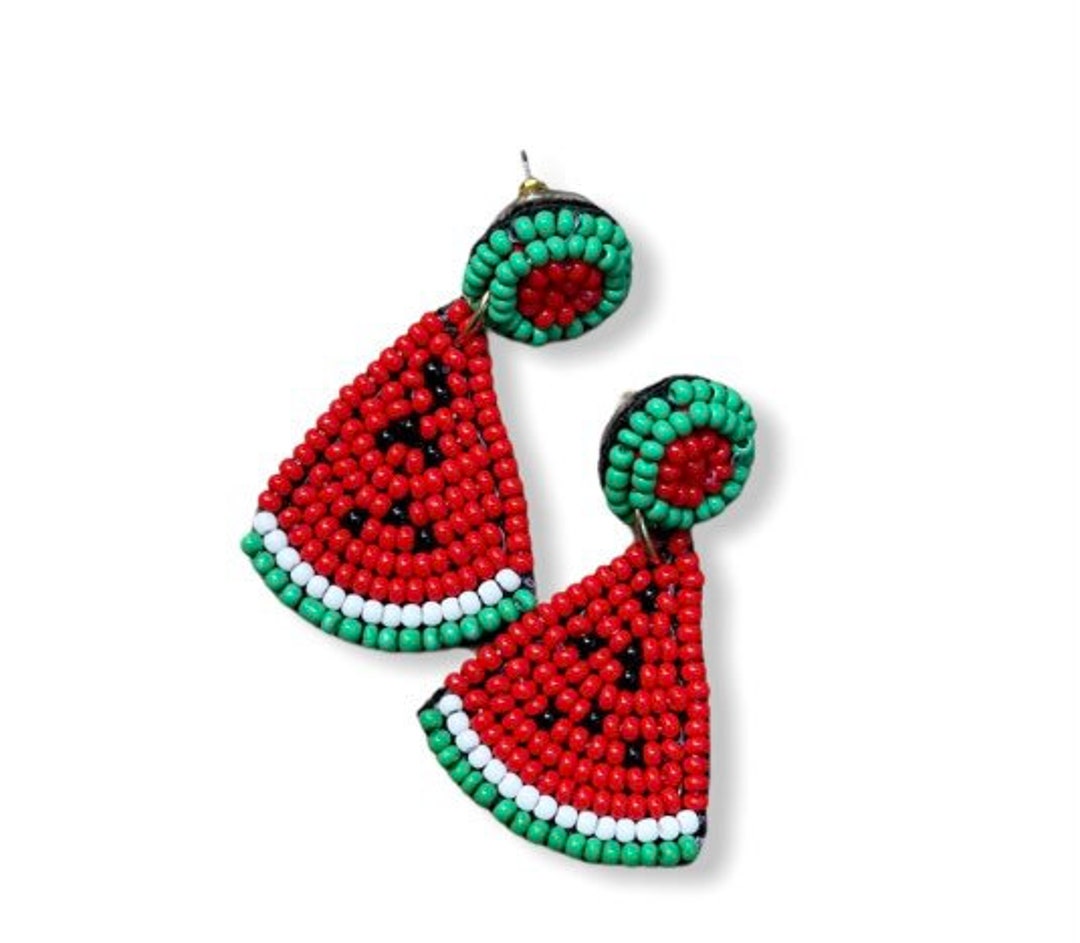 Watermelon Beaded Earrings Small / Fruit Earrings / Seed Etsy Ireland