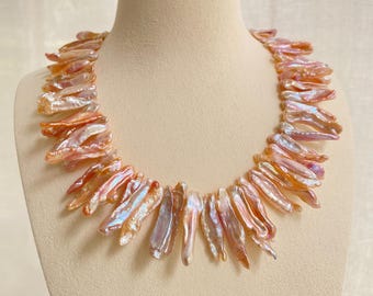 Genuine Colorful Biwa Pearl Strand – Natural High Luster Organic Shape Beads, High Quality Loose Pearls for Necklace Jewelry Making