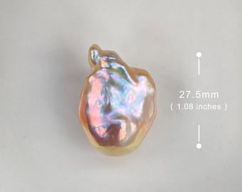 27.5mm Natural Freshwater Pink Gold Rainbow Fireball Baroque Pearl / High  Luster Unique Pearl for Creative Handwork Jewelry Design