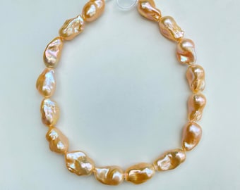 15.8" Natural freshwater Gold Rainbow Fireball Baroque pearl necklace 1 Strand / High Luster Large Size Pearl for Unique Jewelry Design