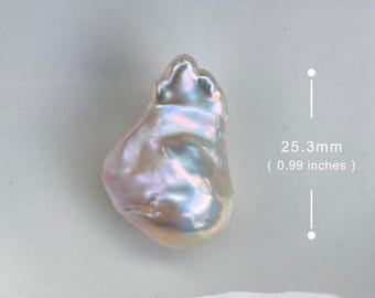 25.3mm Large Size White Rainbow Fireball Pearl Flameball Natural Baroque Pearl High Luster Freshwater Pearl for Your Creative Jewelry Design
