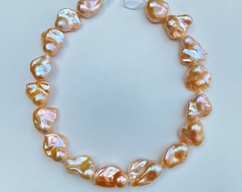 16.1" Natural freshwater Gold Rainbow Fireball Baroque pearl necklace 1 Strand / High Luster Large Size Pearl for Unique Jewelry Design