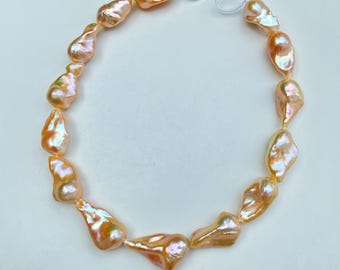 16" Natural freshwater Gold Rainbow Fireball Baroque pearl necklace 1 Strand / High Luster Large Size Pearl for Unique Jewelry Design