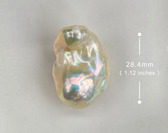 28.4mm Big Natural Freshwater White & Pink Rainbow Fireball Baroque Pearl / High  Luster Unique Pearl for Creative Handwork Jewelry Design