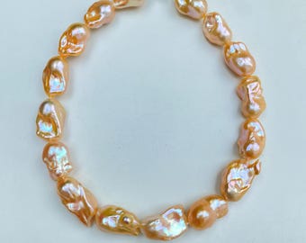 15.9" Natural freshwater Gold Rainbow Fireball Baroque pearl necklace 1 Strand / High Luster Large Size Pearl for Unique Jewelry Design