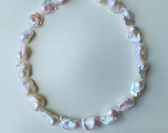 15.7" Natural Freshwater White Rainbow Fireball Baroque pearls necklace 1 Strand High Luster Large Size Pearl for Your Unique Jewelry Design