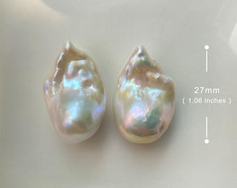 27mm Large Size White Rainbow Fireball Pearls Flame ball Natural Metallic Baroque Pairs High Luster Freshwater Pearl for Jewelry Design
