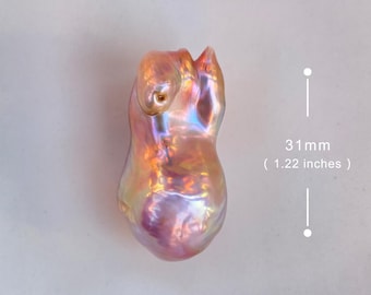 31mm Extra large Natural Freshwater Gold & Pink Rainbow Fireball Baroque Pearl / High  Luster Unique Pearl for Handwork Jewelry Design
