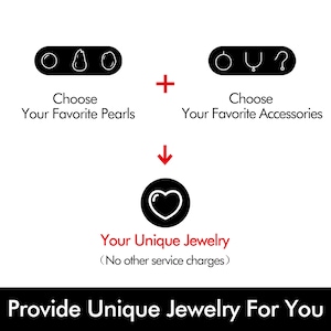 May include: Diagram showing how to create custom jewelry by choosing your favorite pearls and accessories. The text reads "Choose Your Favorite Pearls" and "Choose Your Favorite Accessories".  The final result is "Your Unique Jewelry (No other service charges)".