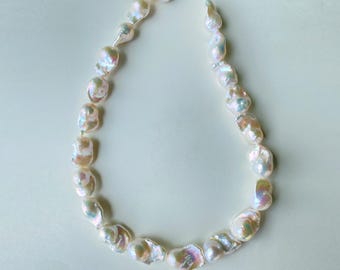 15.8" Natural Freshwater White Rainbow Fireball Baroque pearls necklace 1 Strand High Luster Large Size Pearl for Your Unique Jewelry Design