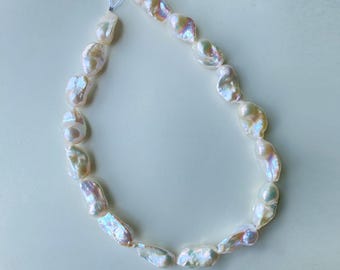 15.8" Natural Freshwater White Rainbow Fireball Baroque pearls necklace 1 Strand High Luster Large Size Pearl for Your Unique Jewelry Design