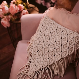 Decoratieve kussensloop, Handgeknoopte Macrame Kussenhoes, Natuurlijke Macrame Kussensloop, Handgeknoopte Kussensloop, Macrame Sierkussen,