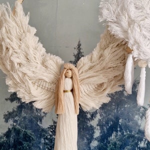 Macrame angel, home decor, guardian angel, angel ornament, wings, gift for her, babyborn gift, angel wall hanging, personalized inscription