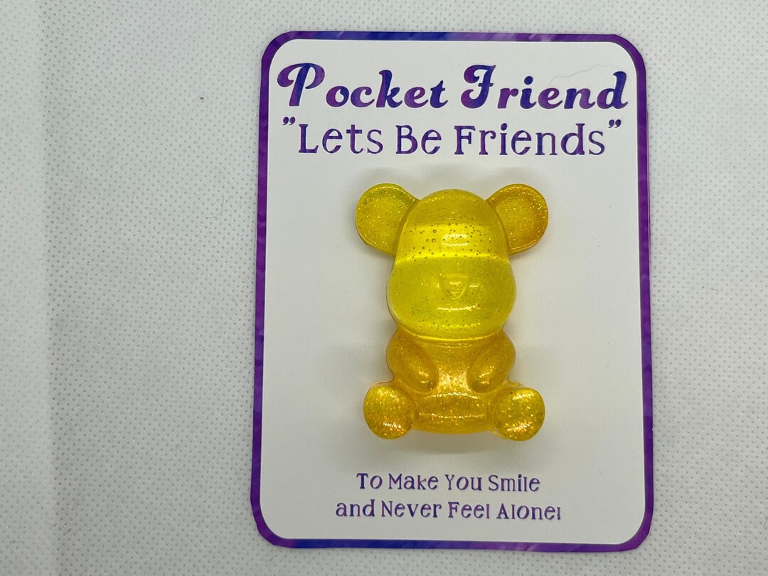 Pocket Friends Yellow Teddy Bear lets Be Friends Made of Resin FREE
