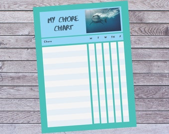 Chore Chart for Kids, Kids Chores, Kids Chore Chart, Responsibility Chart, Chore Chart Printable, Editable PDF, Instant Download Shark Print