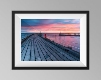 Fiery Sunrise at Whitby Harbour, UK - Yorkshire Landscape Photography, Fine Art, Wall Art