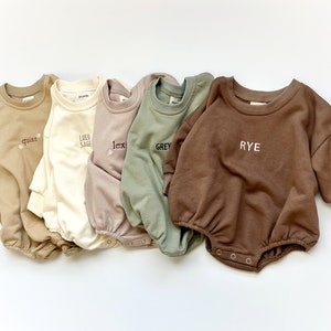 Personalized Sweater Bubble Romper, Embroidered Oversized Sweatshirt Romper, Gender Neutral Bubble Romper, Customized Baby Gift