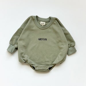 OLIVE Personalized Sweater Bubble Romper, Embroidered Oversized Sweatshirt Romper, Gender Neutral Bubble Romper, Customized Baby Gift