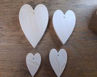 Unfinished Hanging long Heart craft blank. Solid Wood Craft Shape. Decorate your own, Craft blank supplier. Different sizes available