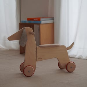 Wooden ride-on toy, Dog ride-on toy, Unique wooden push toy for toddlers, Wooden balance bike - Made in Europe