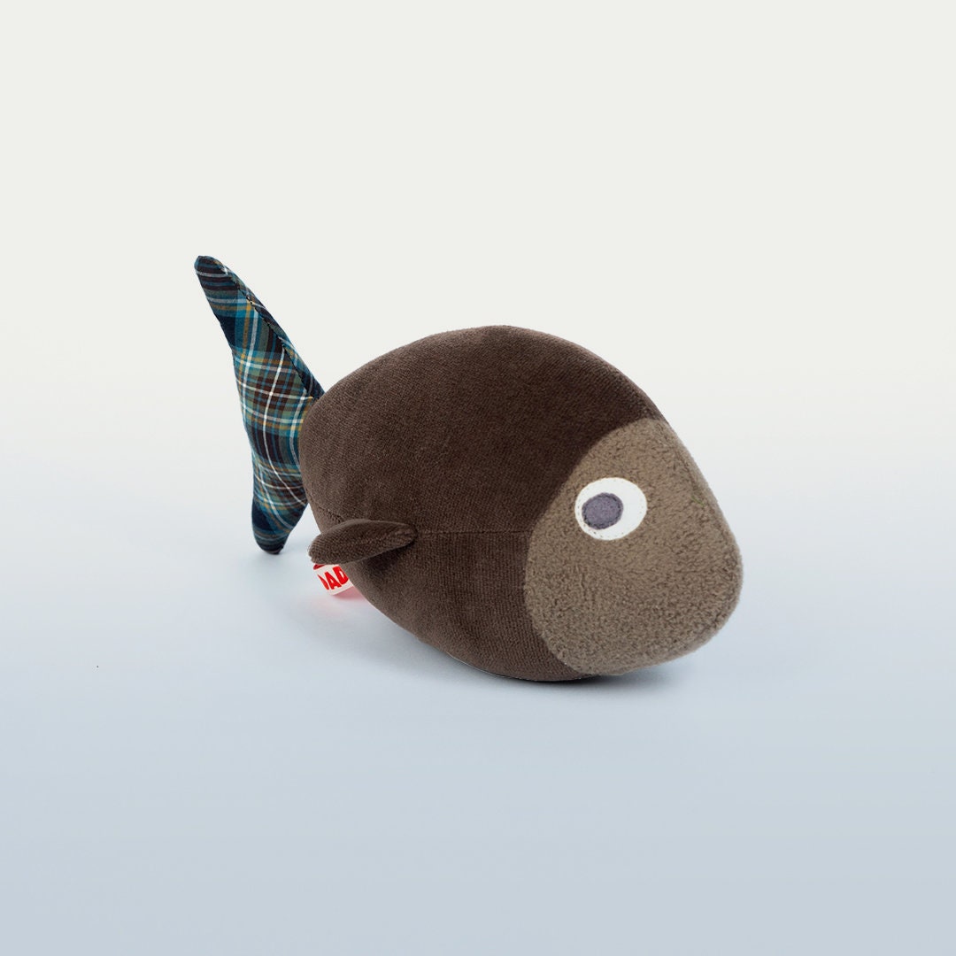 Handmade Brown Fish Plush Toy, Tartan Organic Cotton, Nursery Decor - Etsy