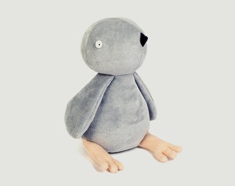 Handmade Plush Pigeon Toy - Soft Stuffed Animal Bird - Organic Cotton Plush - Unique Gift for Kids, Bird Lovers, and Collectors - grey