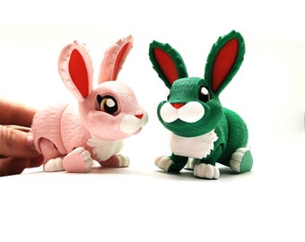 Articulated Bunny Rabbit Figurine Flexi Poseable | Fidget Toy Easter Desk Pet | Movable Spring Kawaii