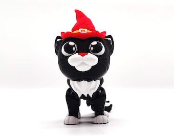 Zwarte kat beeldje heksenhoed | Gotisch Halloween-decor | Spooky Witchy Shelf Sitter