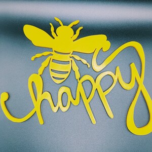 Arte de pared feliz de abeja, letrero de pared de guardería o jardín de infantes, decoración de sala de estar, decoración de letras para el hogar, cita motivacional de letras en 3D, escuela