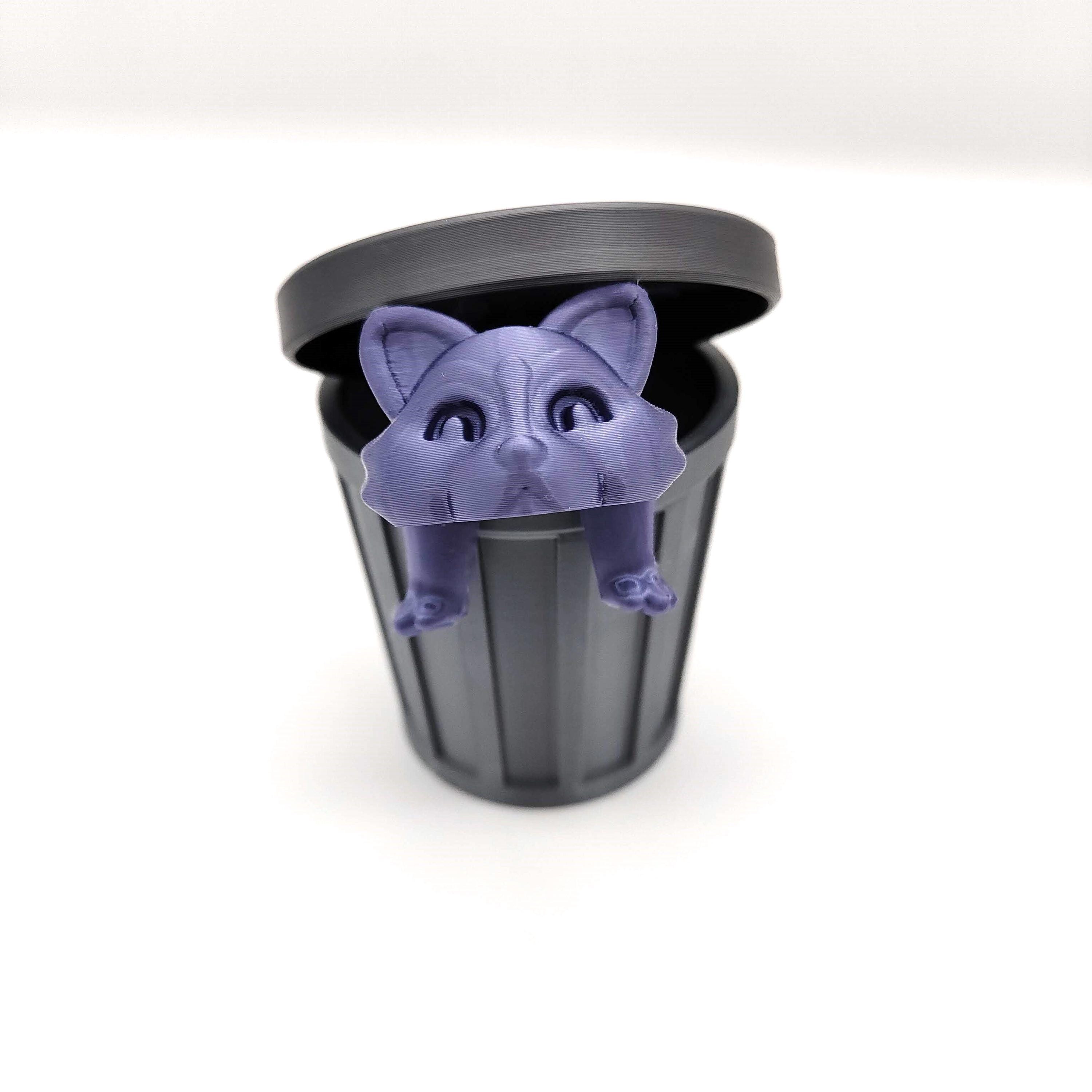 Zappelspielzeug Beweglicher Waschbär Mit Mülleimer – 3D-gedruckt, Grau, Für Stressabbau, Schreibtisch-Deko