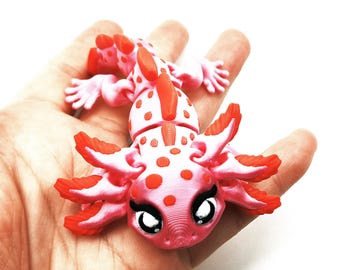 3D Printed Axolotl Figurine – Pink and Red Fidget Toy