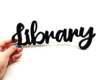 Library Sign Wall Decor Black Cursive | Reading Room Book Lover Lettering Home