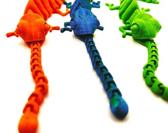 Gelede kameleonbeeldje Flexi | Hagedis reptiel fidget speelgoed | Beweegbare regenbooggekkoleguaan