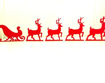 Santa Sleigh Reindeer Christmas | Holiday Winter Ornament Decoration | Festive Centerpiece Xmas